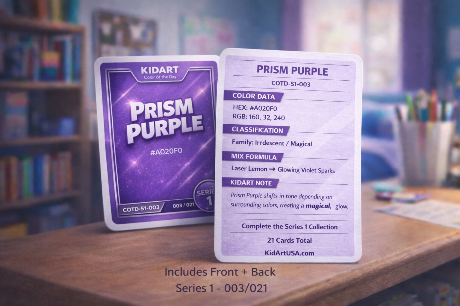 Prism Purple — Series 1 #003/021 Collector Card Sticker (Back) | KidArt Color of the Day